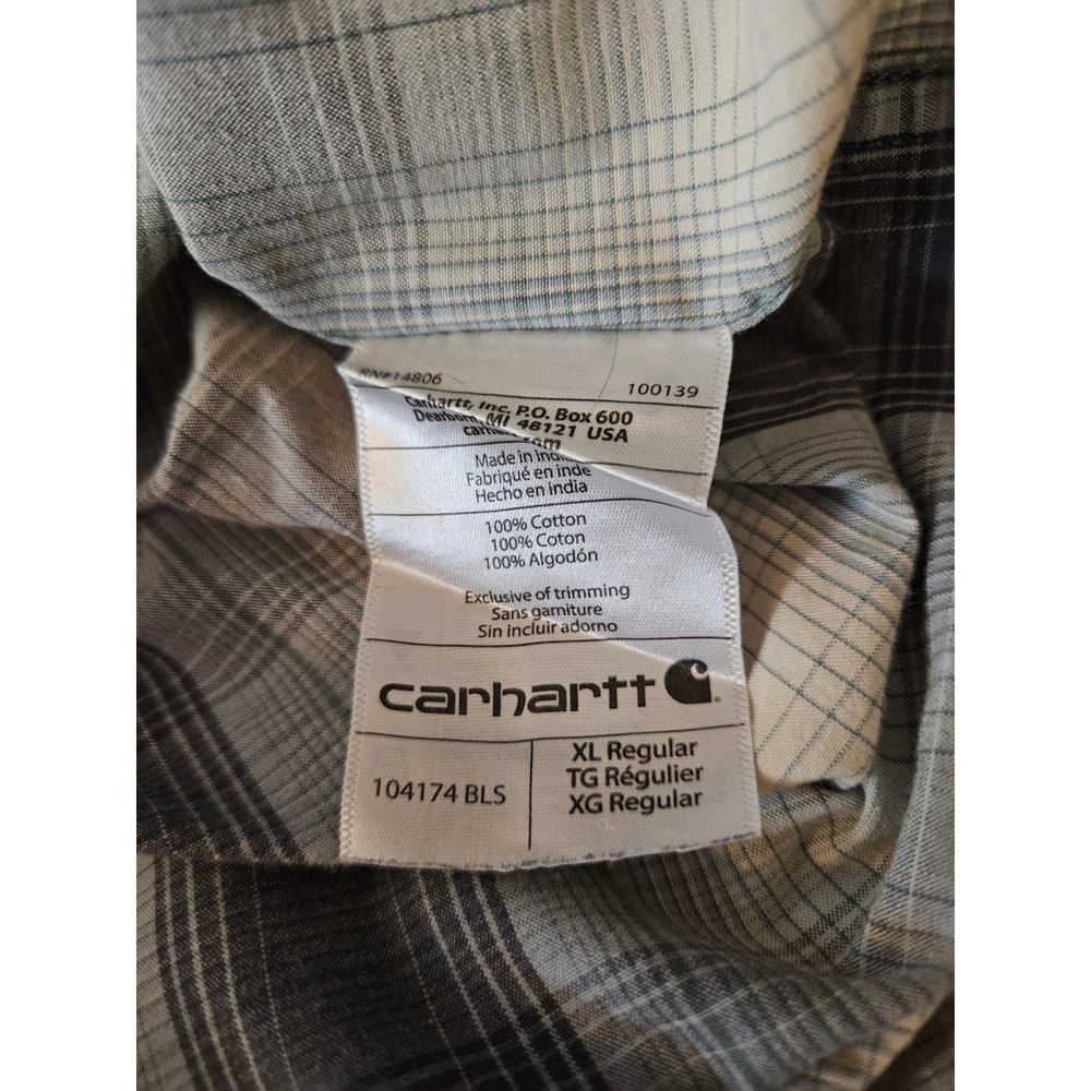 Carhartt Button Down Shirt Mens XL Blue Plaid Relaxed Fit S/S Workwear Utility - Picture 9 of 9